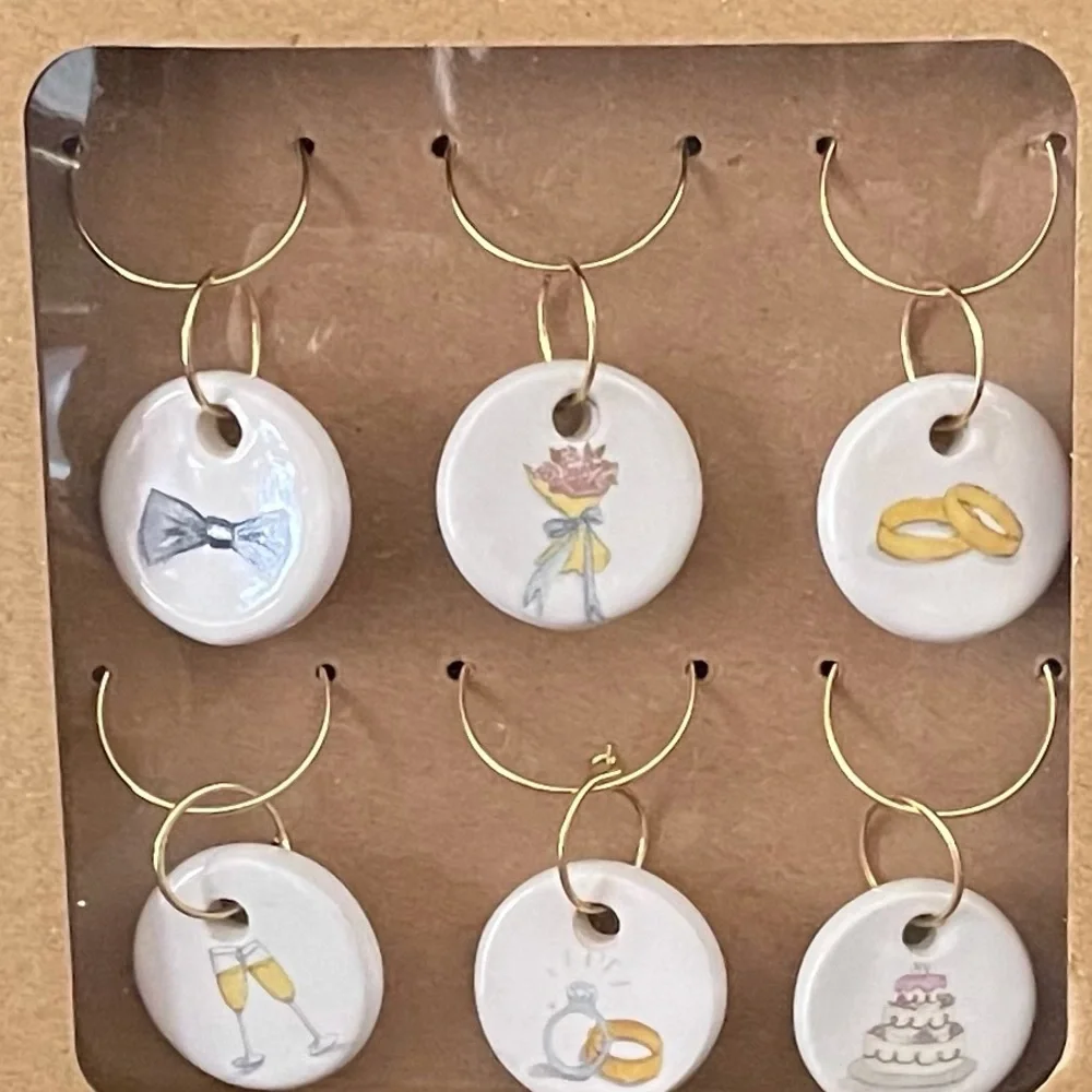 🦋  Rae Dunn box set of 6 ceramic wine glass charms 🦋